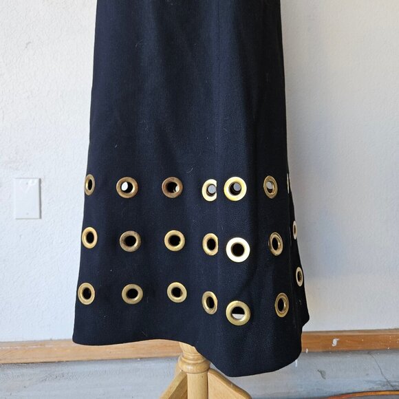 Pierre Cardin 1969 Space Age Collection Black Gold Gromets Maxi Skirt 60s Medium - Picture 8 of 8